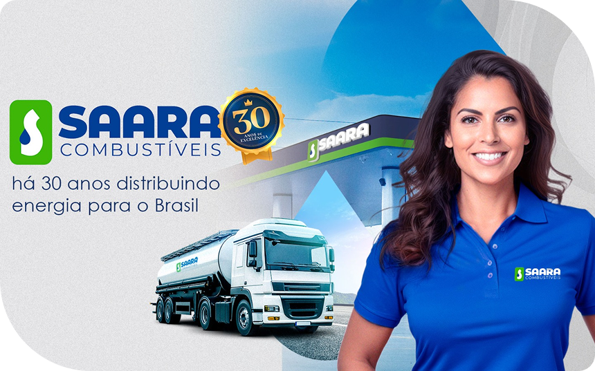 Mulher funcionaria da Saara Combustíveis na frente de um caminhão